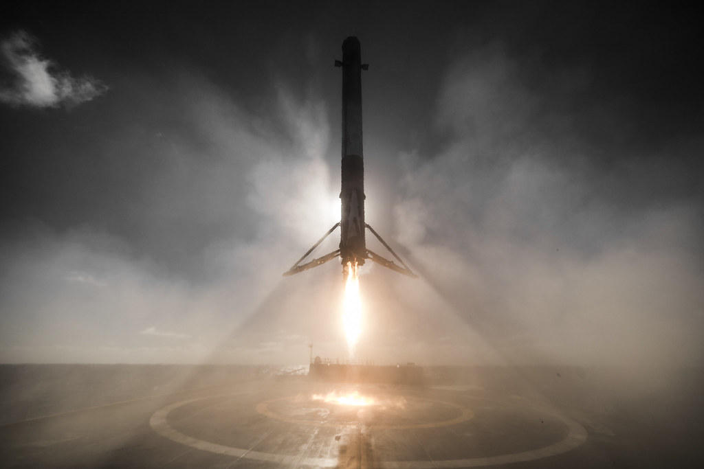 A Space X Falcon 9 first stage landing 