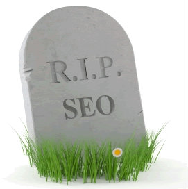 Headstone with the words "RIP SEO"